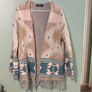 Blue B Women's Geometric Fringe Cardigan